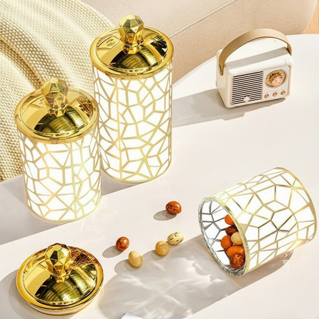 3PCs White & Gold Plastic Airtight Container3PCs White & Gold Plastic Airtight Container